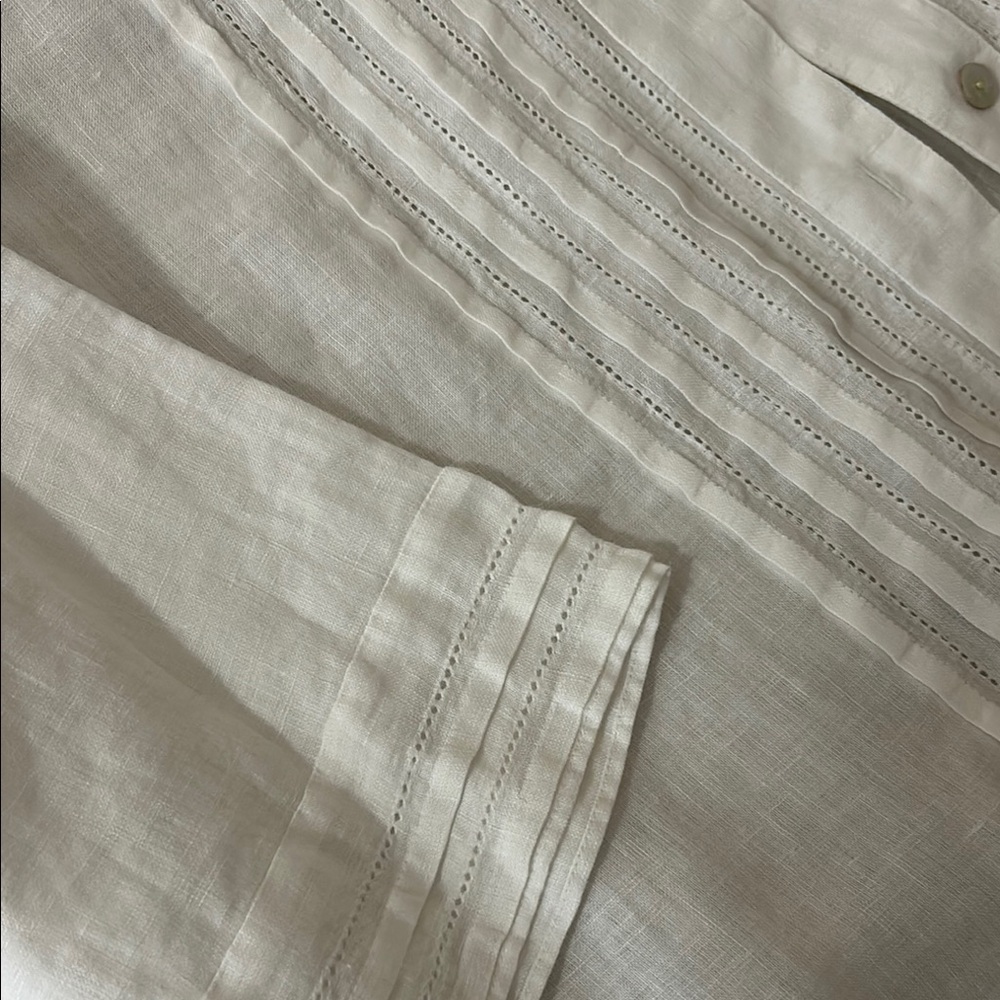 Fox Croft Size 18W 3/4 sleeve White linen Button-Up Blouse - Picture 6 of 10
